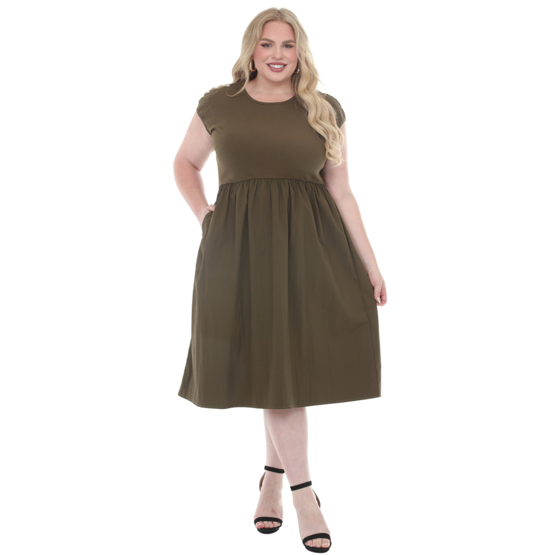 Plus Size Ultrasoft Cotton Knit to Woven Midi Dress