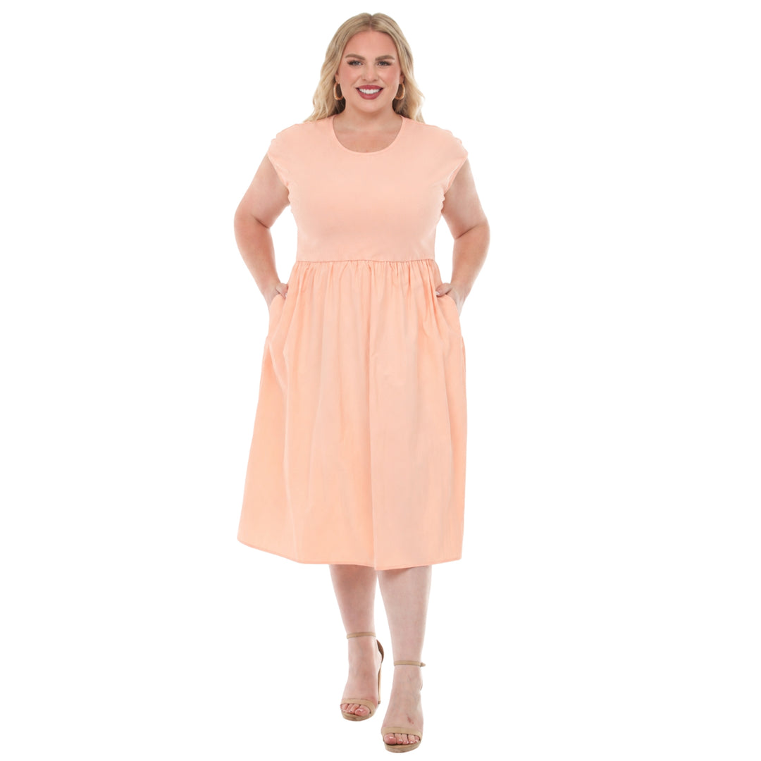 Plus Size Ultrasoft Cotton Knit to Woven Midi Dress