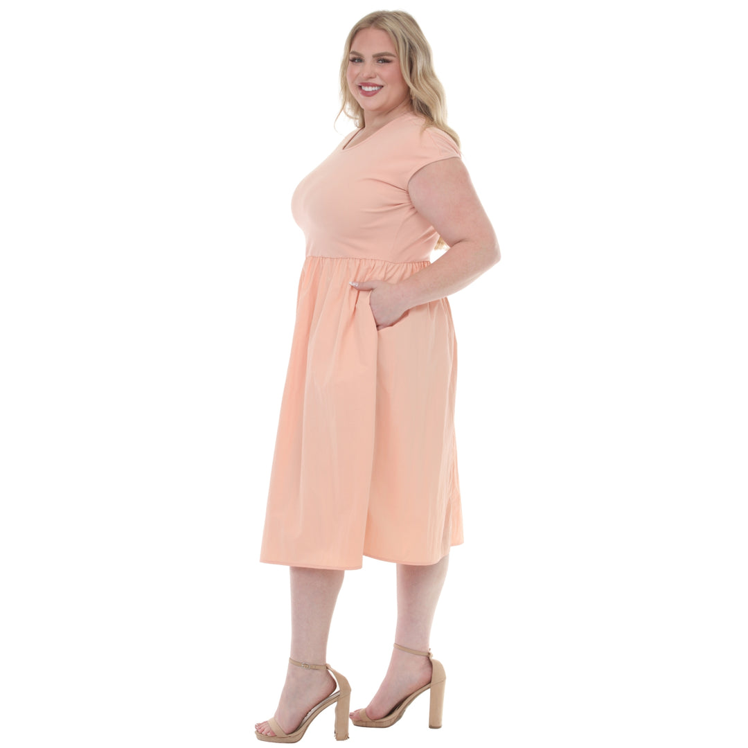 Plus Size Ultrasoft Cotton Knit to Woven Midi Dress