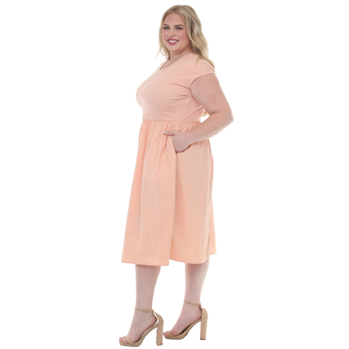 Plus Size Ultrasoft Cotton Knit to Woven Midi Dress