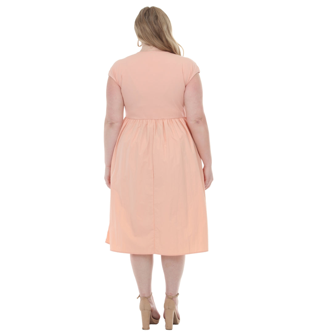 Plus Size Ultrasoft Cotton Knit to Woven Midi Dress