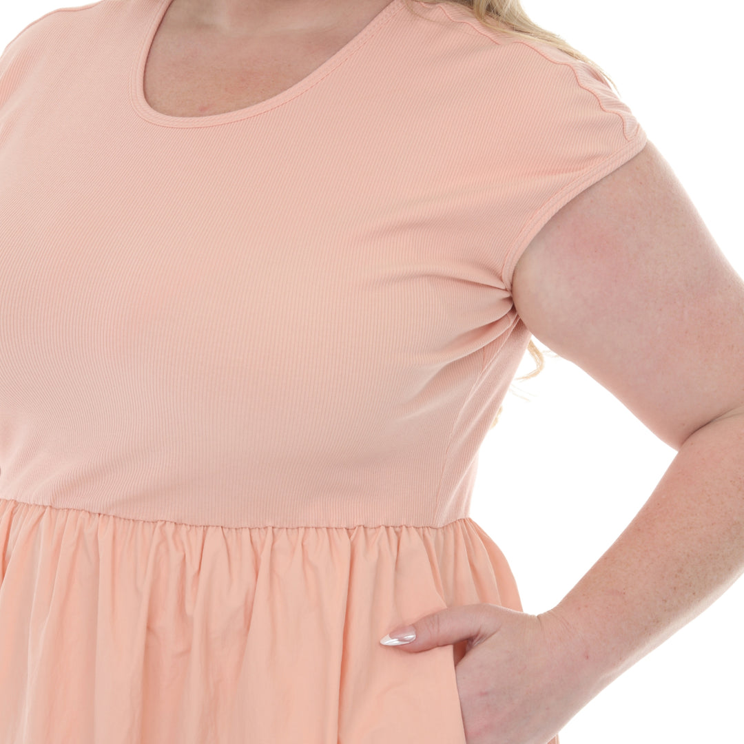 Plus Size Ultrasoft Cotton Knit to Woven Midi Dress