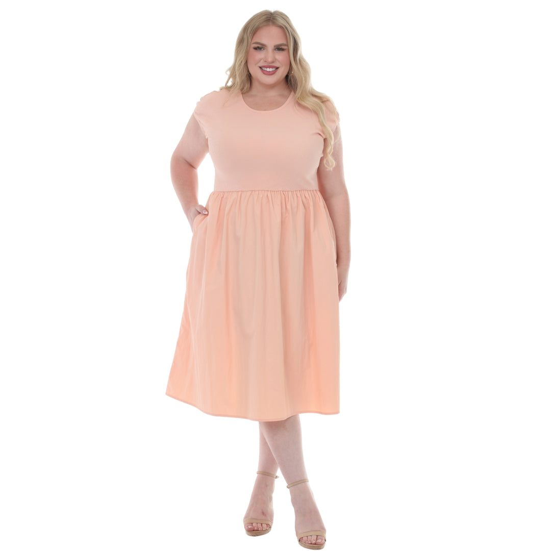 Plus Size Ultrasoft Cotton Knit to Woven Midi Dress