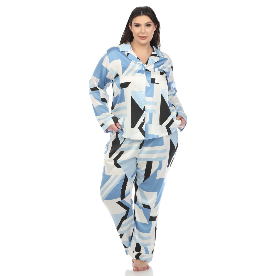 Women's Plus Size Printed Satin Pajama Set