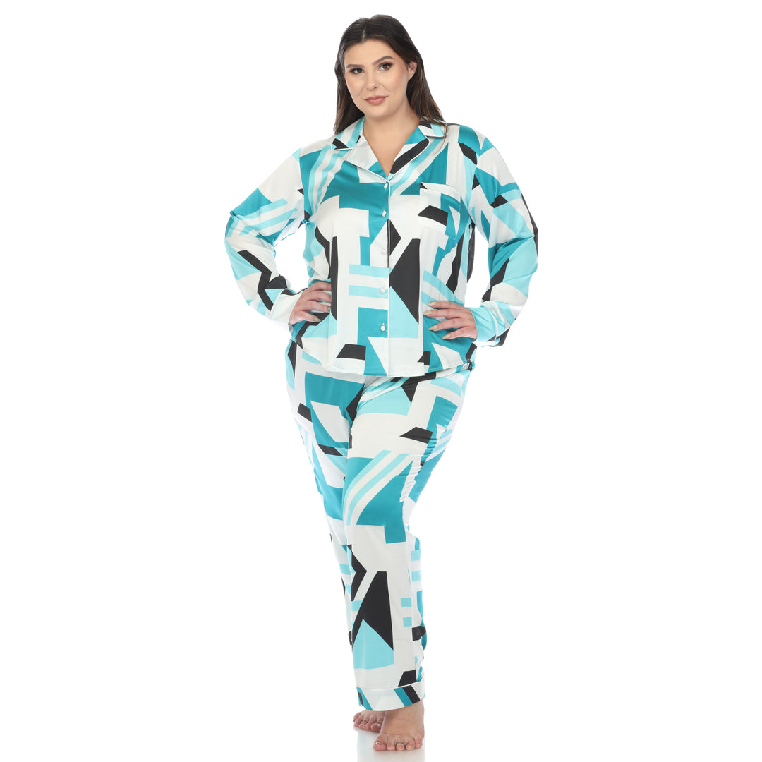 Women's Plus Size Printed Satin Pajama Set