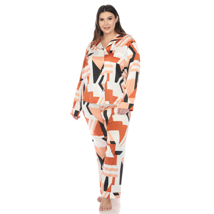 Women's Plus Size Printed Satin Pajama Set