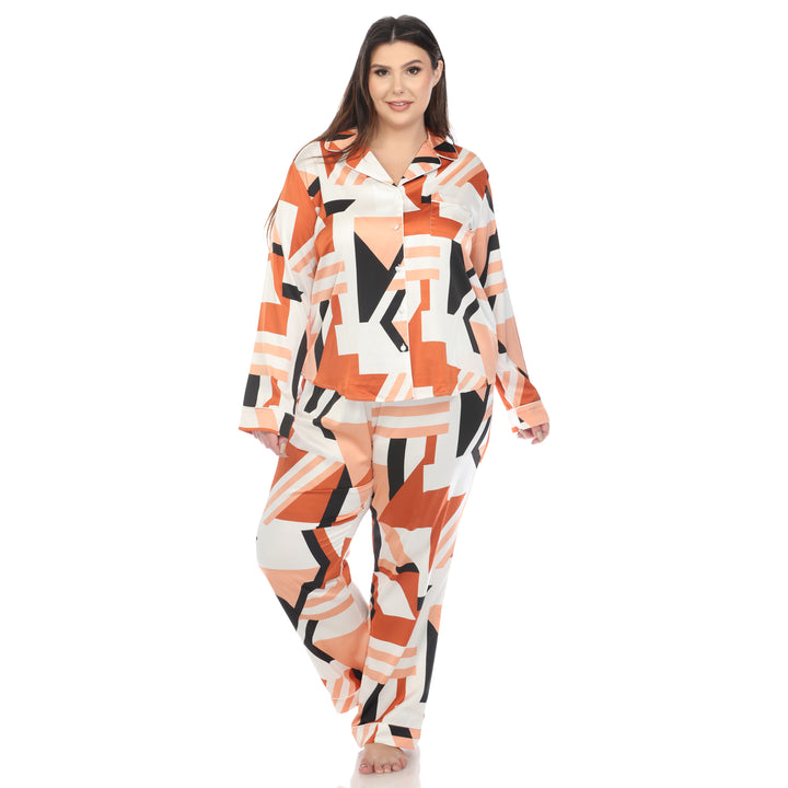 Women's Plus Size Printed Satin Pajama Set
