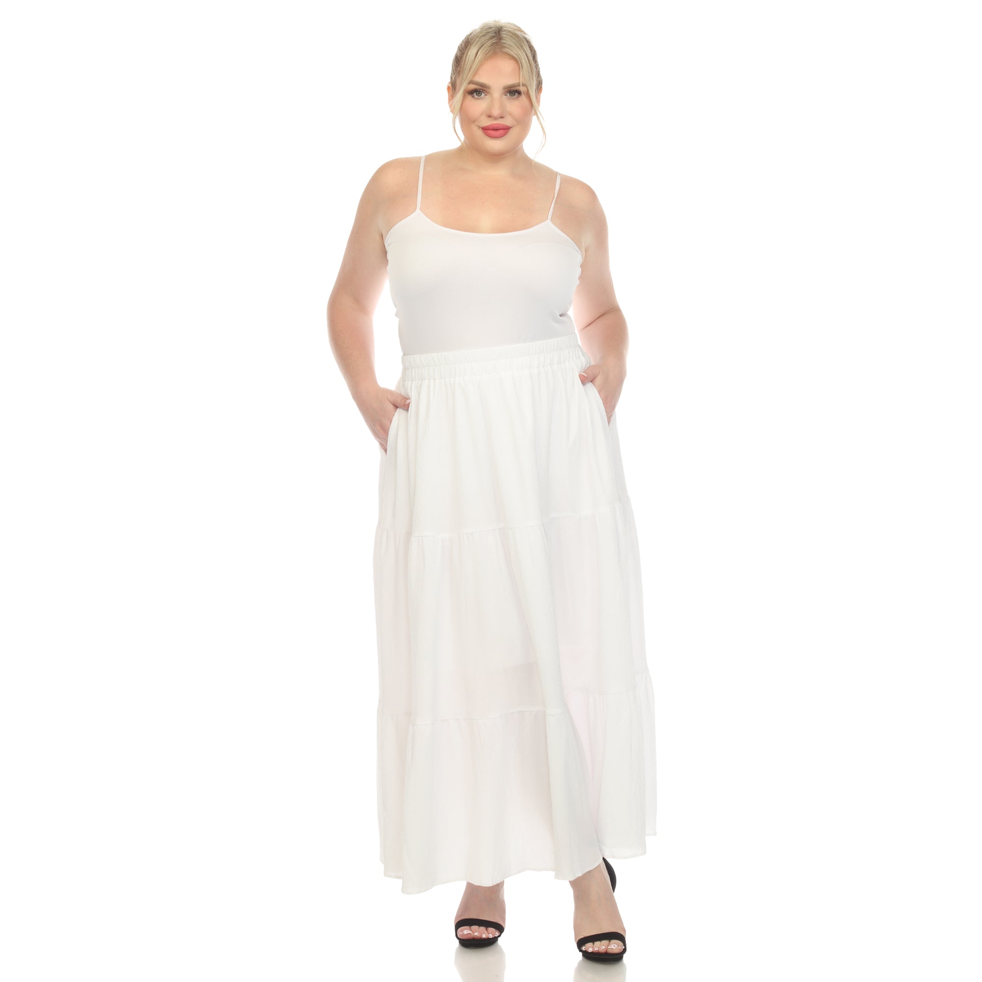 Plus Size Pleated Tiered Maxi Skirt – White Mark