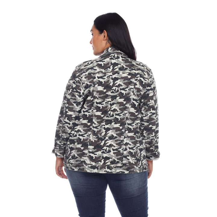 Plus Size Camo Denim Jacket