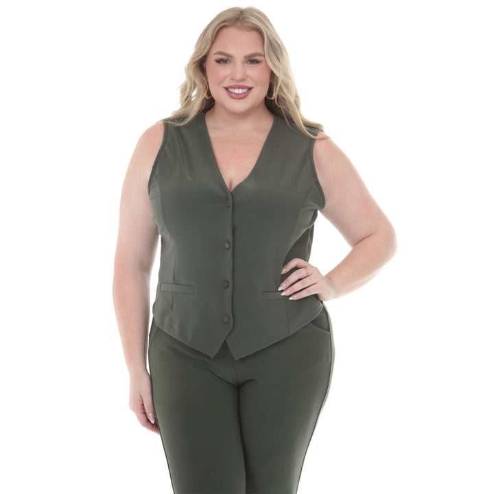 Plus Size Tailored Vest &amp; Ankle Pants Matching Set