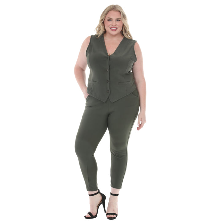 Plus Size Tailored Vest &amp; Ankle Pants Matching Set