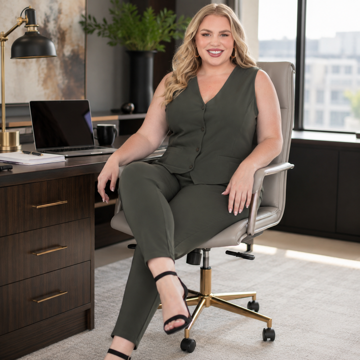 Plus Size Tailored Vest &amp; Ankle Pants Matching Set
