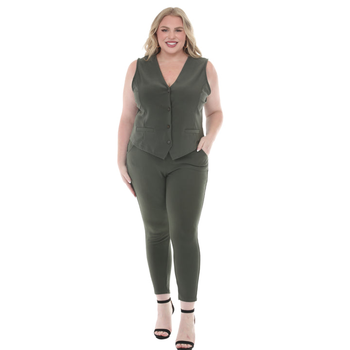 Plus Size Tailored Vest &amp; Ankle Pants Matching Set