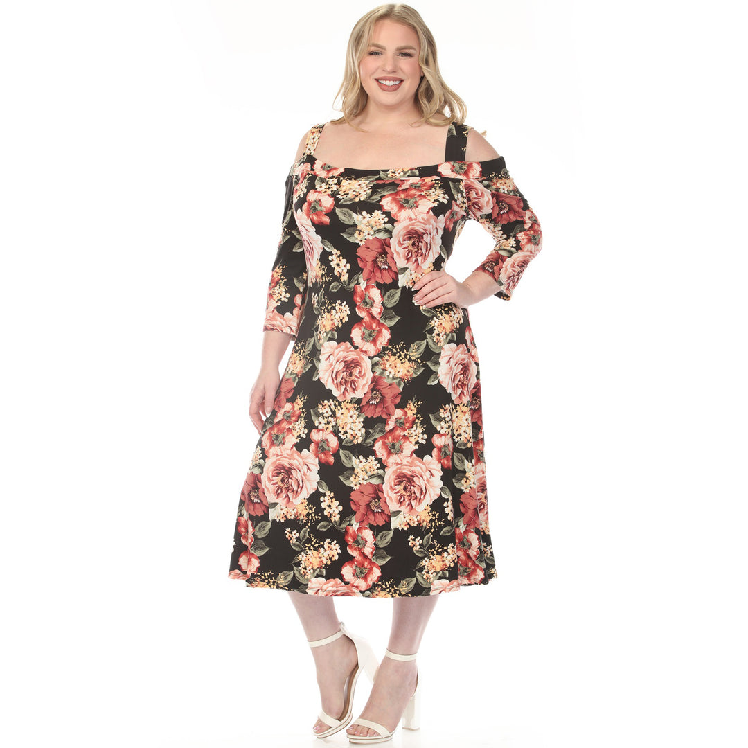 Black Cold Shoulder Midi Dress 1X
