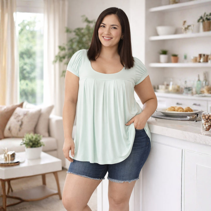 Plus Size Cap Sleeve Pleated Top