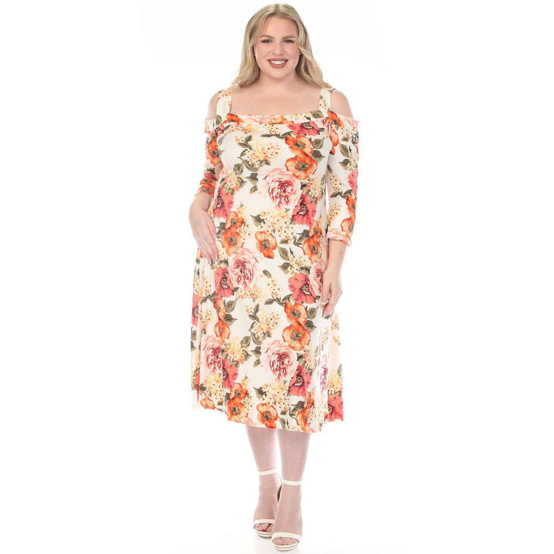 Ivory Cold Shoulder Midi Dress 1X