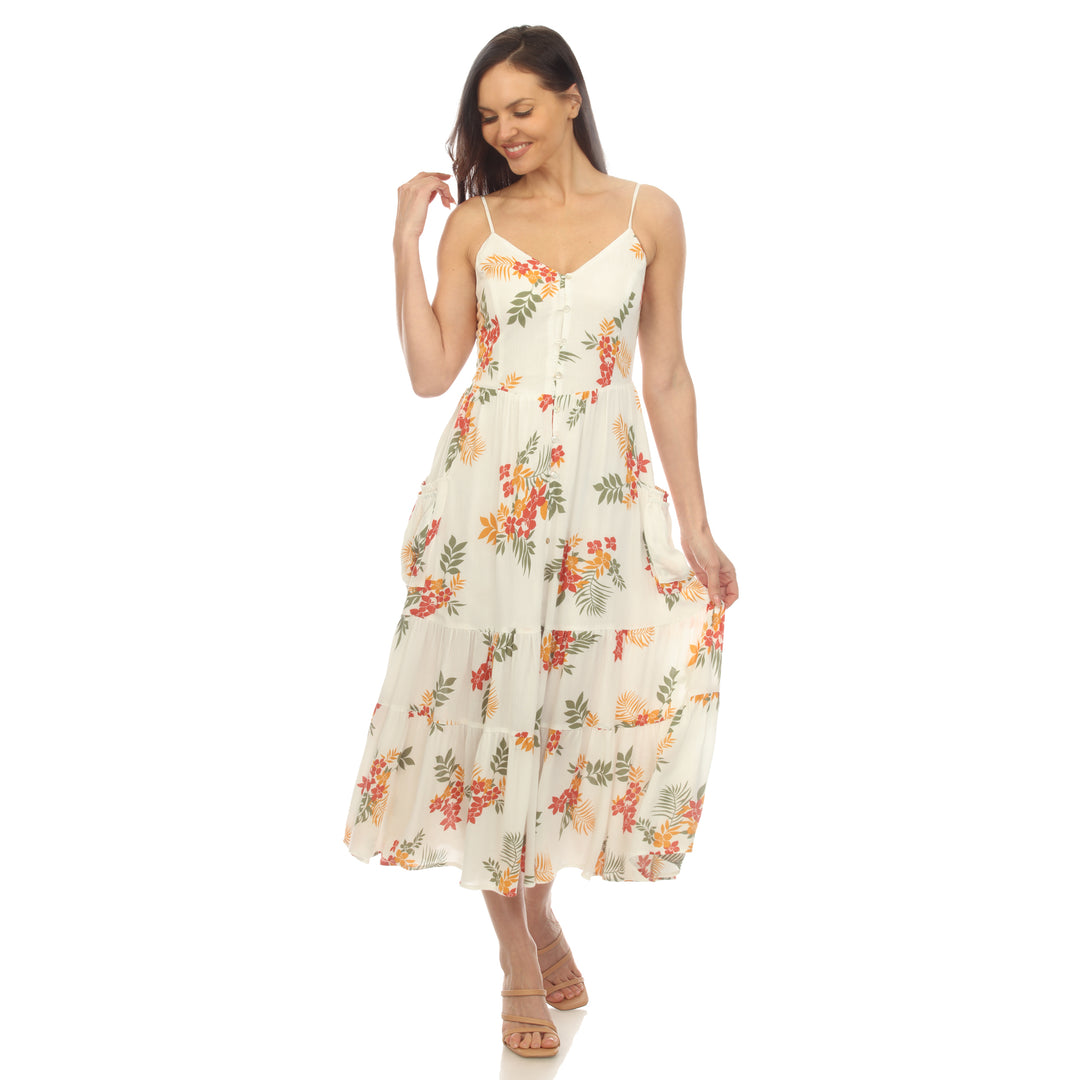 Women's Floral Print V-Neck Maxi Dress by White Mark